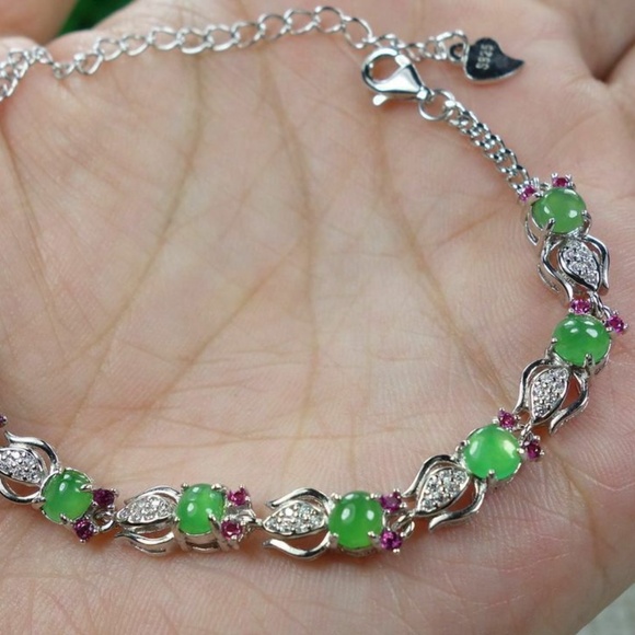 Certified Icy Green 100% Natural A jadeite Jade Bracelets S925 Silver 手链 - Picture 11 of 11